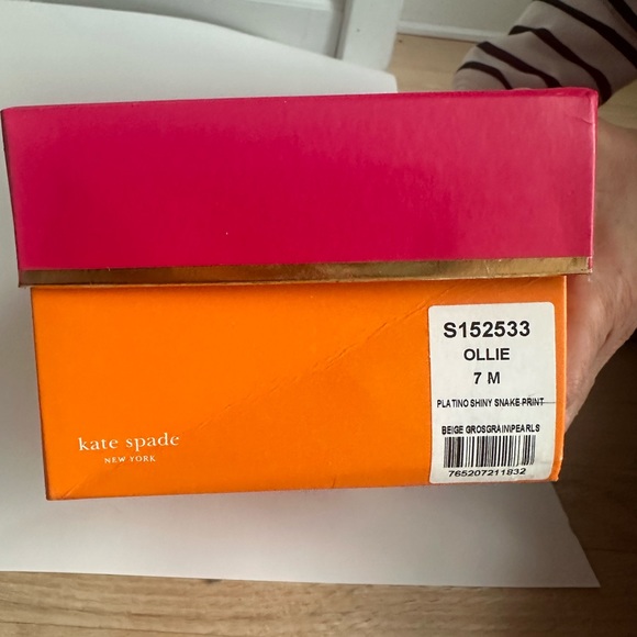 Kate Spade Ollie Metallic Leather Peep Toe Pearl Embellished Ballet Flats - Picture 5 of 5